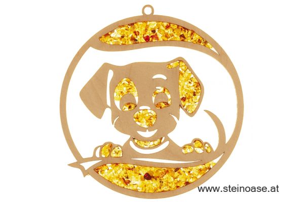 Fensterbild Suncatcher Bernstein - HUND Ø 11cm
